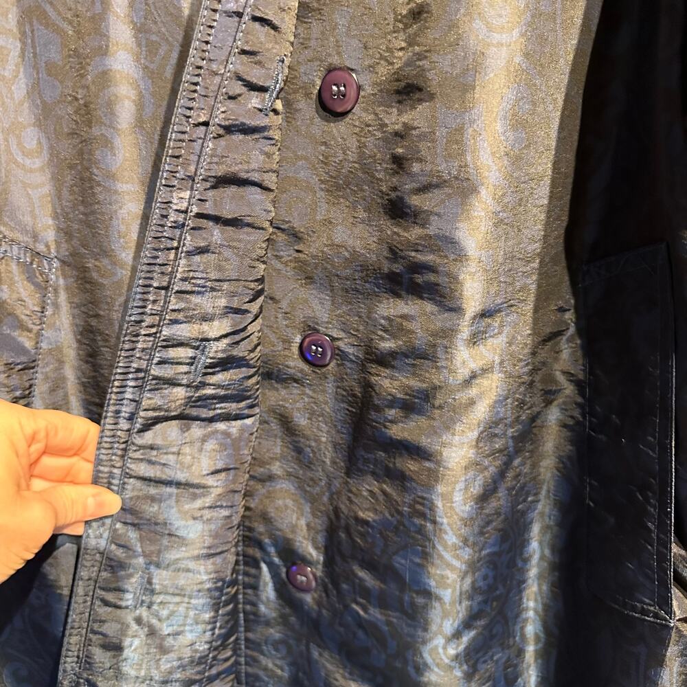 John Weitz Size 6 Trench coat Rain jacket Vintage Luxury Blue Black Print Lined - Picture 8 of 11